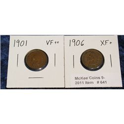 641. 1901 F & 06 EF Indian Head Cents.