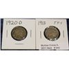 Image 1 : 643. 1913 P Type One VG & 20 D G-4 Buffalo Nickels.