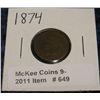 Image 1 : 649. 1874 Indian Head Cent. G-4.