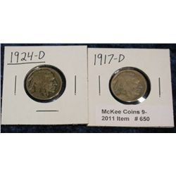 650. 1917 D AG & 24 D G-4 Buffalo Nickels.