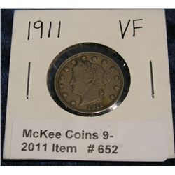 652. 1911 Liberty Nickel.VF 20.