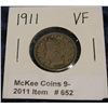 Image 1 : 652. 1911 Liberty Nickel.VF 20.