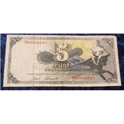 659. 1948 German Five Mark Bank Note with Nude Woman