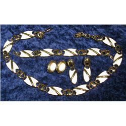 664. Earrings & Necklace Set. 24K GP with enamel.