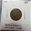 Image 1 : 959. 1867 U.S. Indian Head Cent. VG 10.