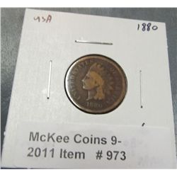 973. 1880 U.S. Indian Head Cent. G-4. dark obverse.