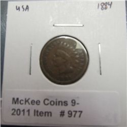 977. 1884 U.S. Indian Head Cent. VG-8.