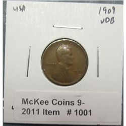 1001. 1909 P VDB Lincoln Cent. VF 20.