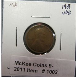 1002. 1909 P VDB Lincoln Cent. VF 20.