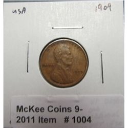 1004. 1909 P Lincoln Cent. EF details, old cleaning, Net VF.