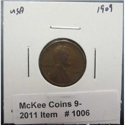 1006. 1909 P Lincoln Cent. F-12.