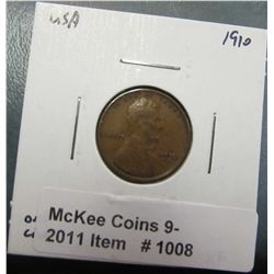 1008. 1910 P Lincoln Cent. EF-40. Light scratches.