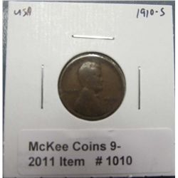 1010. 1910 S Lincoln Cent. F-12.