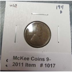 1017. 1911 D Lincoln Cent. G-4.