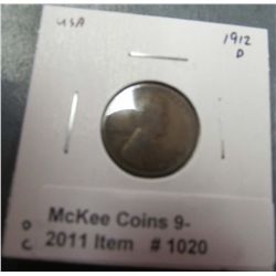 1020. 1912 D Lincoln Cent. F-12.