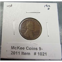 1021. 1912 D Lincoln Cent. VG-8.
