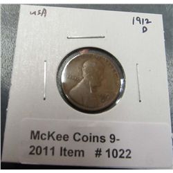 1022. 1912 D Lincoln Cent. G-4.