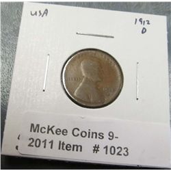 1023. 1912 D Lincoln Cent. G-4.