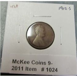 1024. 1912 S Lincoln Cent. G-4.