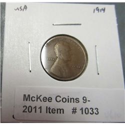 1033. 1914 P Lincoln Cent. VG-10.