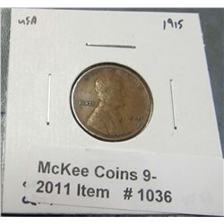 1036. 1915 P Lincoln Cent. VF 20.