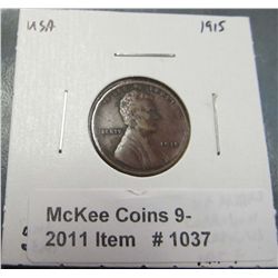1037. 1915 P Lincoln Cent. EF details, corrosion, verdigris, Net F.