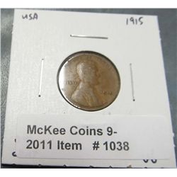 1038. 1915 P Lincoln Cent. VG-8.