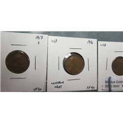 1043. 1915D G, 16P EF, & 17S VF Lincoln Cents.