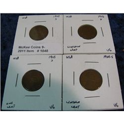 1048. 1823S, 24S, 25S, & 26D Lincoln Cents. VG-F.