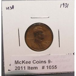 1055. 1931 P Lincoln Cent. EF details, cleaned, Net VF 20.