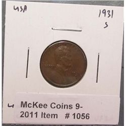 1056. 1931 S Lincoln Cent. VF 20.