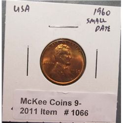 1066. 1960 P Small Date Lincoln  Cent. BU Red.