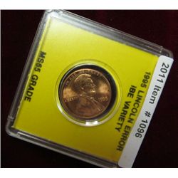 1096. 1995 P Double Die Lincoln Cent. In a holder labeled MS 65 Certified.