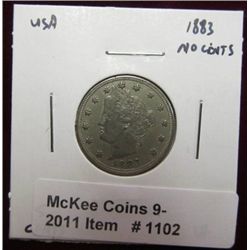 1102. 1883 NC Liberty Nickel. VF 20.