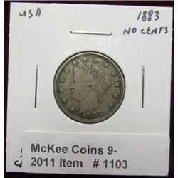 1103. 1883 NC Liberty Nickel. VF 20.