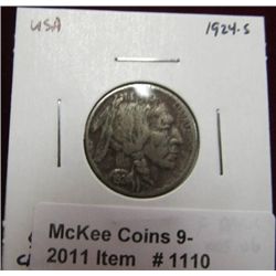 1110. 1924 S Buffalo Nickel. F dark, net VG.