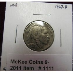1111. 1927 D Buffalo Nickel. Rotated reverse. VF 20.