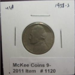 1120. 1938 S Jefferson Nickel. VG-8.