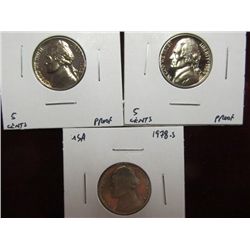 1136. 1963P, 64P, & 78S  Jefferson Nickels. Proof 65.