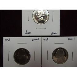1139. 1964P, 2000S, & 2002S Jefferson Nickel. Proof 65.