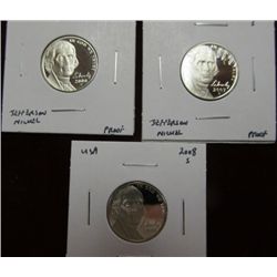 1143. 2006S, 07S, & 08S Proof 65 Jefferson Nickels.