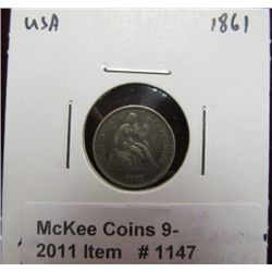 1147. 1861 U.S. Seated Liberty Half Dime. EF