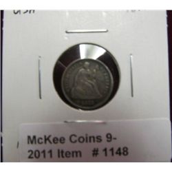 1148. 1872 P U.S. Seated Liberty Half Dime. EF Slight bend.