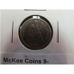 1153. 1891 P U.S. Seated Liberty Dime. VF.