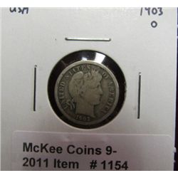 1154. 1903 O Barber Dime. VG-8.