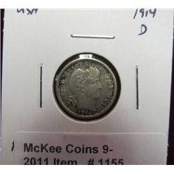 1155. 1914 D Barber Dime. EF 40.