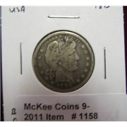 1158. 1893 P Barber Quarter. VG-8.