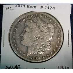 1174. 1892 S Morgan Dollar. VG-10.