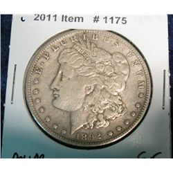 1175. 1892 S Morgan Dollar. F-15.