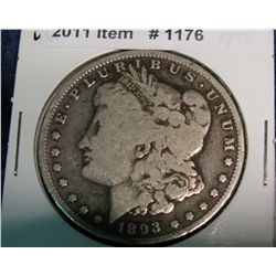 1176. 1893 P Morgan Dollar. VG-8.